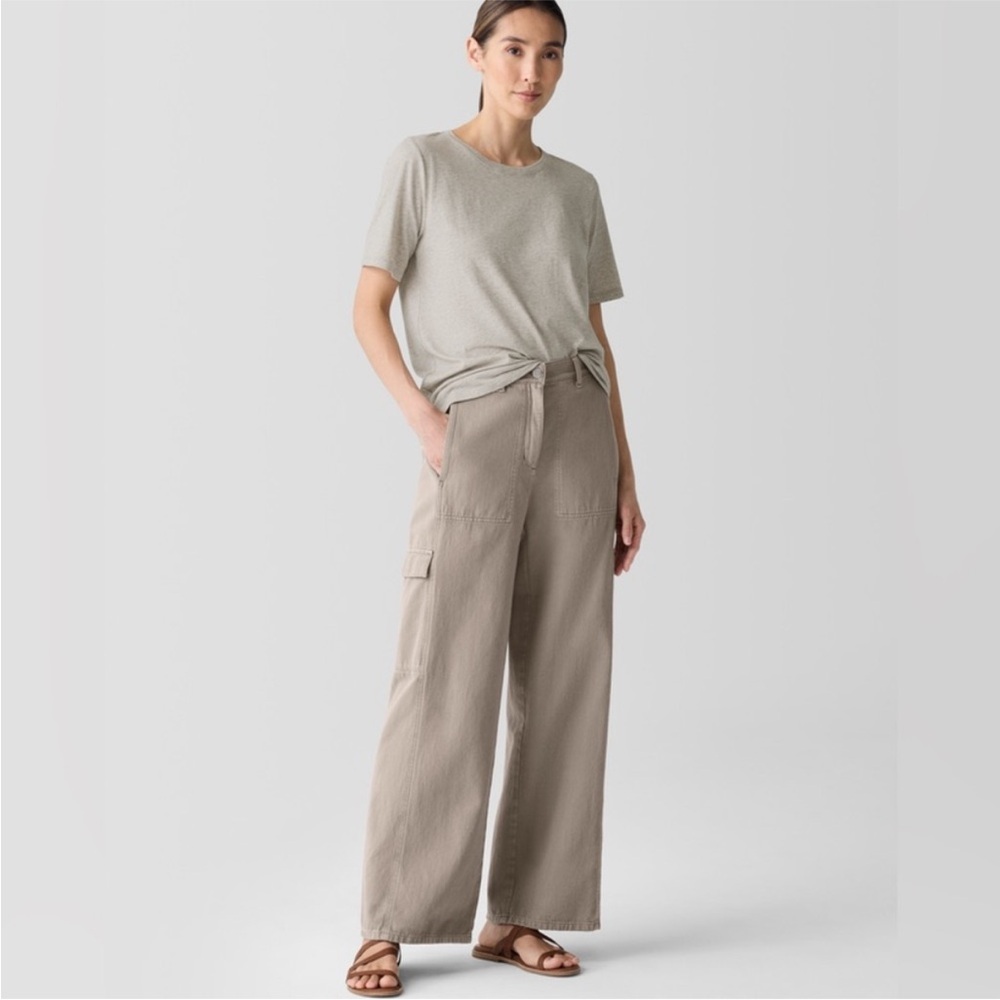 Eileen Fisher Garment-Dyed Utility Organic Cotton Cargo Pant In Reed Size Large